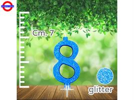 CANDELINA NUM. GLITTER BLU CM.7 N°8