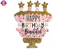 MYLAR HAPPY BIRTHDAY SUPER SHAPE TORTA ROSA ORO 36