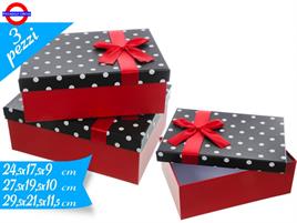 SET 3 SCATOLE REGALO CM.29.5X21.5 POIS FIOCCO