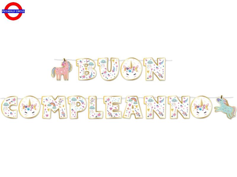 BUON COMPLEANNO FESTONE CARTA UNICORNO CM.600X23