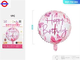 MYLAR HAPPY BIRTHDAY FARFALLE ROSA 18