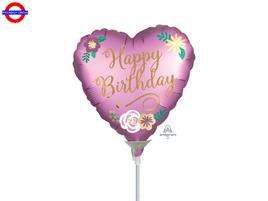 MYLAR HAPPY BIRTHDAY MINI SHAPE CUORE SATIN 9