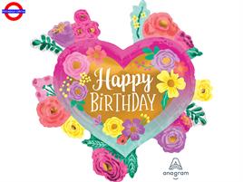 MYLAR HAPPY BIRTHDAY SUPER SHAPE 27 CUORE FIORI