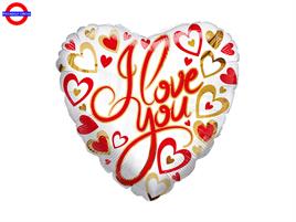 MYLAR AMORE 18 CUORE BIANCO I LOVE YOU ORO ROSSO