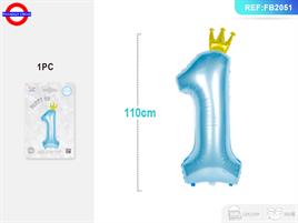 MYLAR NUMERO CELESTE CON CORONA CM.110 N° 1