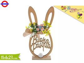 SCRITTA LEGNO BUONA PASQUA CONIGLIO CON FIOCCO CM.11X23