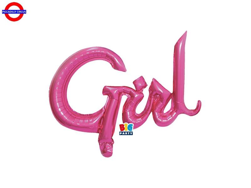 MYLAR NASCITA SUPER SHAPE SCRITTA GIRL FUXIA CM.63X45