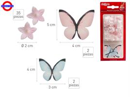 DECORAZIONE MINI FIORI ROSA E FARFALLE CF.35PZ