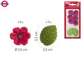 DECORAZIONE FIORI FUXIA E FOGLIE VERDI P.D.Z CF.13 PZ