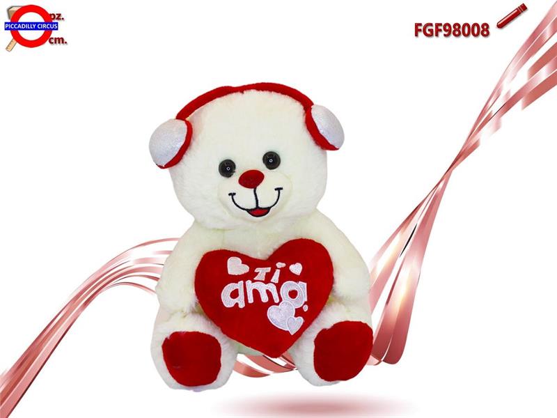 ORSO PELUCHE CON CUORE E CUFFIA CM.30