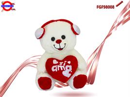 ORSO PELUCHE CON CUORE E CUFFIA CM.30