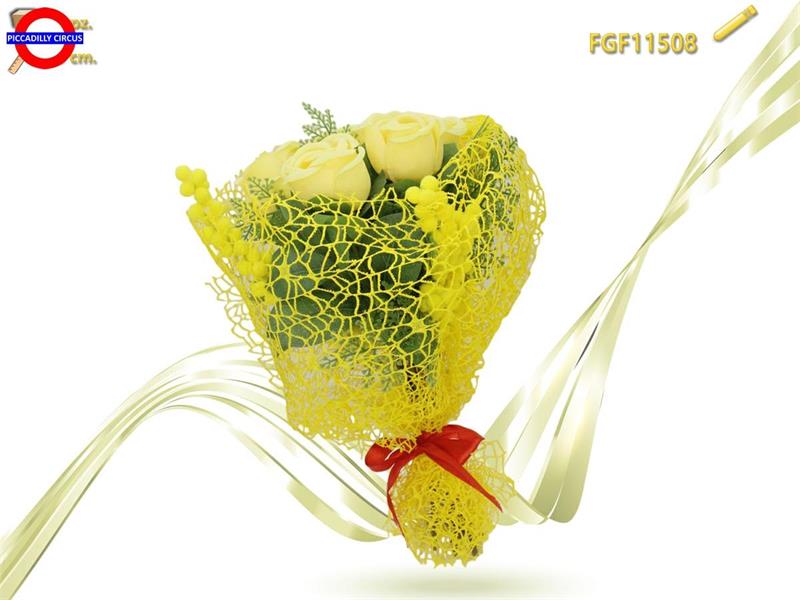 BOUQUET 9 ROSE CON MIMOSE CON RETE CM.45