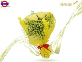 BOUQUET 9 ROSE CON MIMOSE CON RETE CM.45